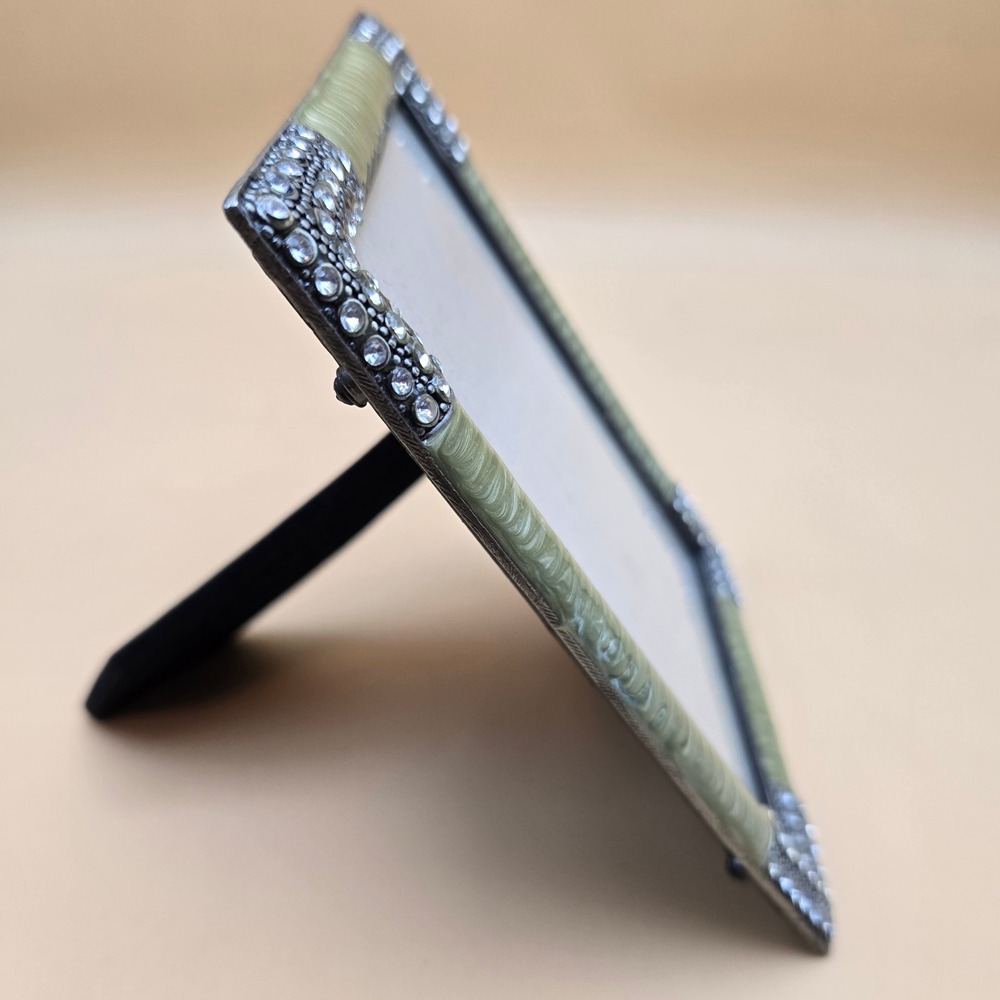 Sage Green Enamel and Rhinestone Picture Frame Vintage Style 4x6 Tabletop Decor - Picture 15 of 16